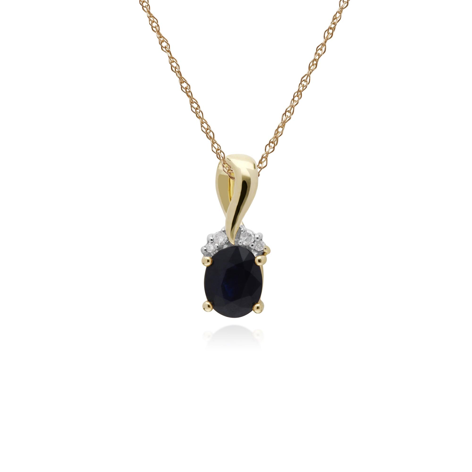 Classic Oval Sapphire & Diamond Twisted Bale Pendant in 9ct Yellow Gold