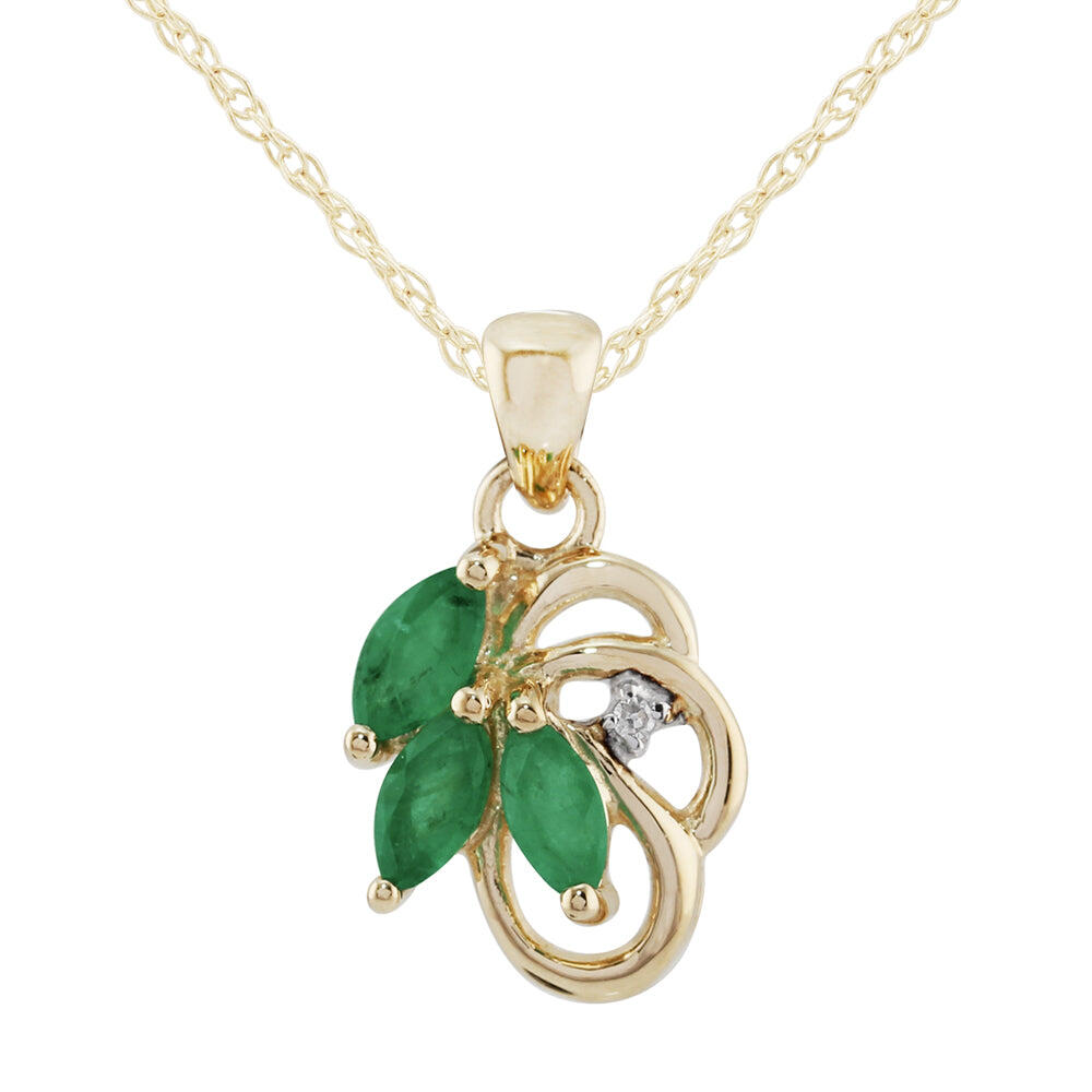 Floral Emerald & Diamond Pendant in 9ct Yellow Gold