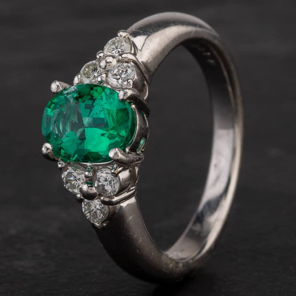 Pre-Owned Platinum Oval Emerald Diamond Seven Stone Ring 4337078