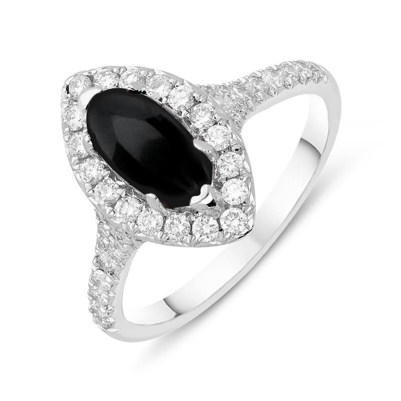 18ct White Gold Whitby Jet 0.55ct Diamond Marquise Ring