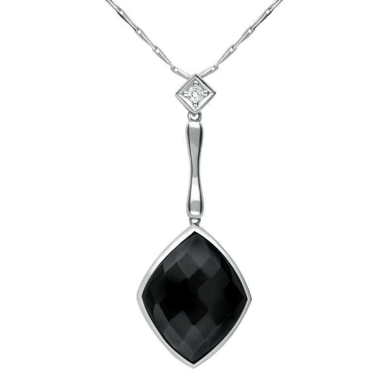 18ct White Gold Whitby Jet Diamond Faceted Cushion Necklace