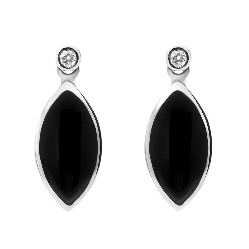 9ct White Gold Whitby Jet Diamond Marquise Shaped Drop Earrings