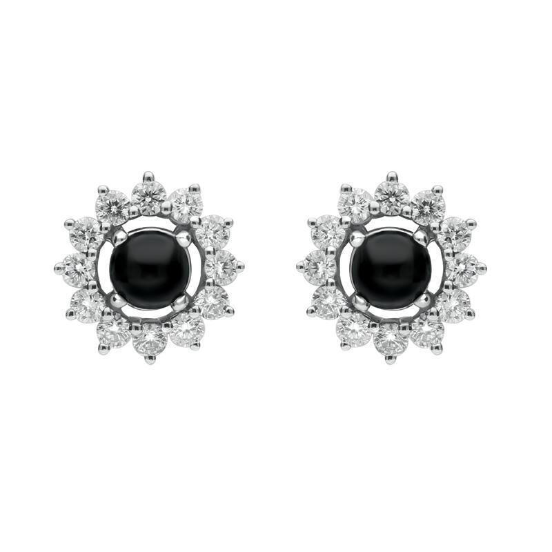 18ct White Gold Whitby Jet 0.65ct Diamond Round Stud Earrings