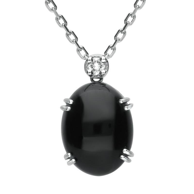18ct White Gold Whitby Jet and Diamond Oval Necklace
