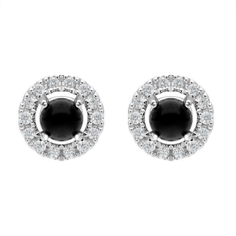 18ct White Gold Whitby Jet 0.10ct Diamond Round Stud Earrings