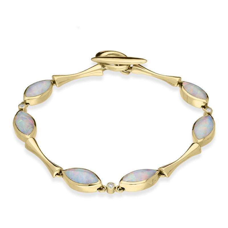 18ct Yellow Gold Opal Diamond Marquise Link Bracelet - Default Title / Yellow Gold