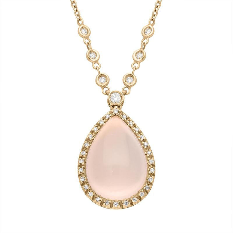 18ct Rose Gold Rose Quartz Diamond Teardrop Necklace - Option1 Value / Gold
