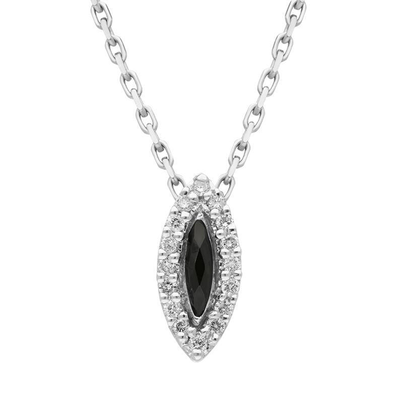 18ct White Gold Whitby Jet 0.09ct Diamond Marquise Necklace - Default Title / White Gold