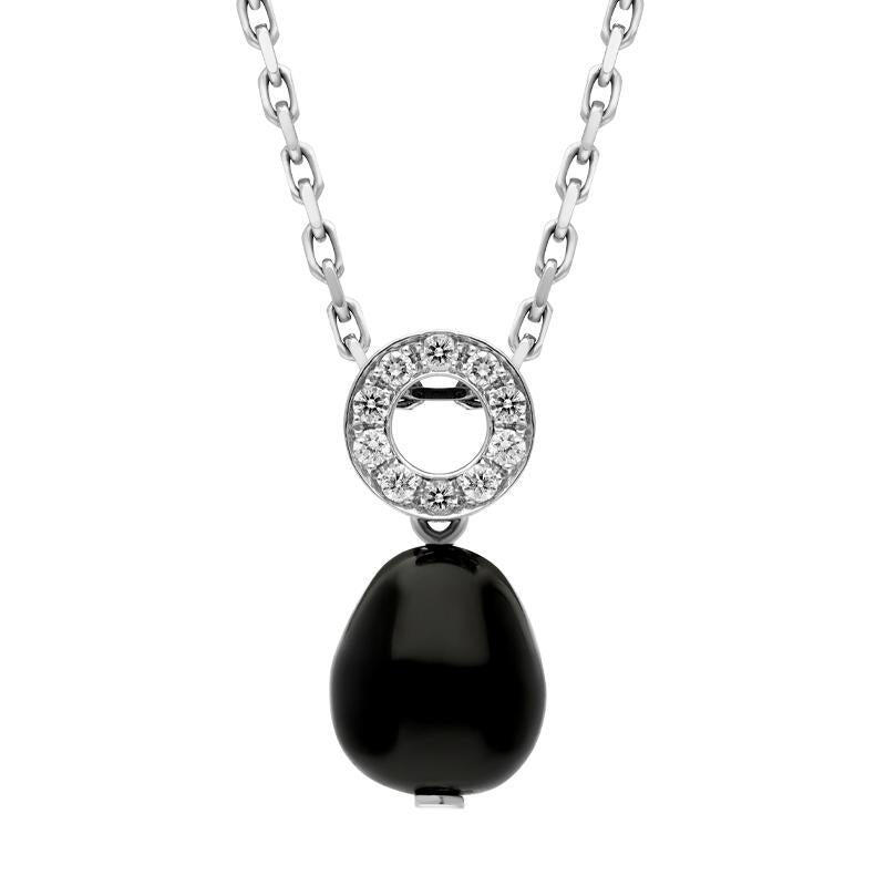 18ct White Gold Whitby Jet Diamond Bead Pave Set Open Round Top Necklace