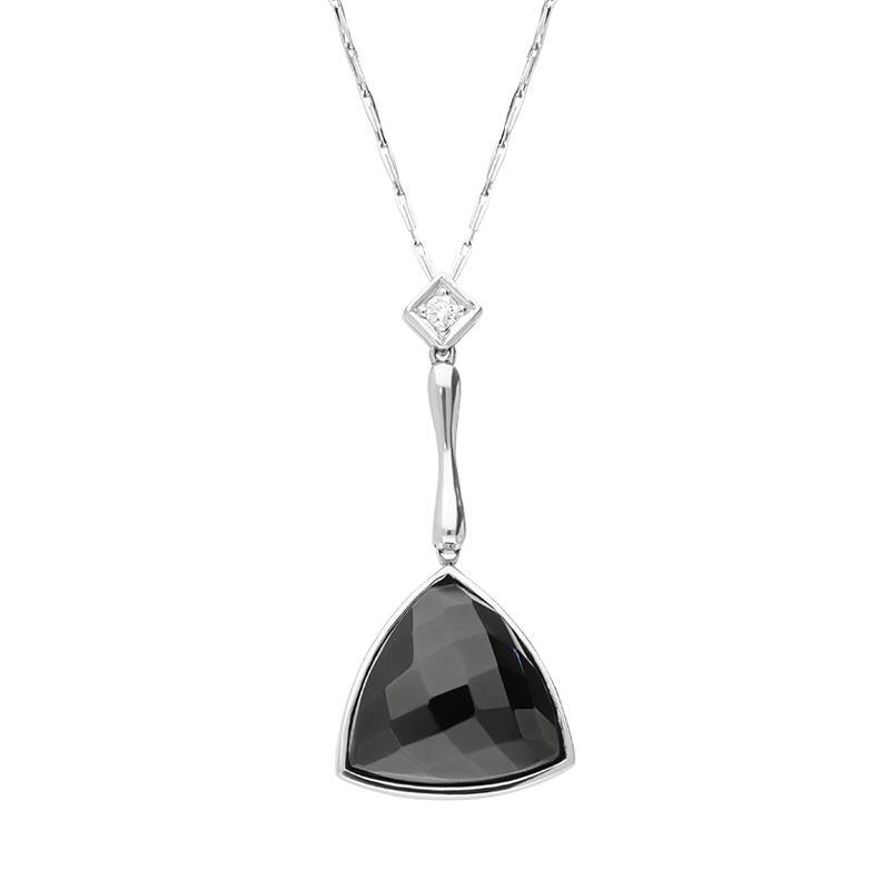 18ct White Gold Whitby Jet Diamond Faceted Triangle Necklace
