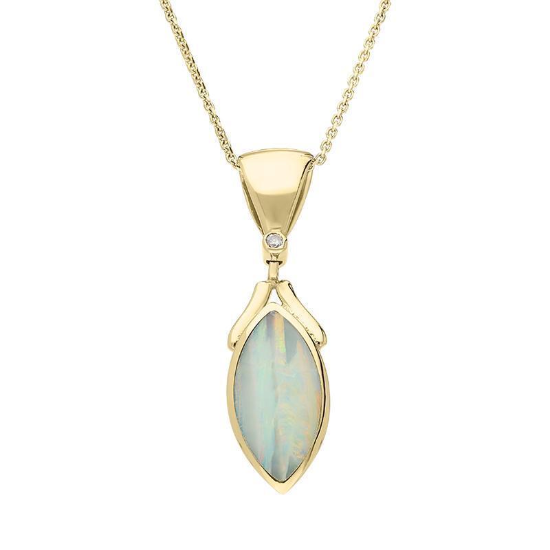 18ct Yellow Gold Opal Diamond Marquise Necklace