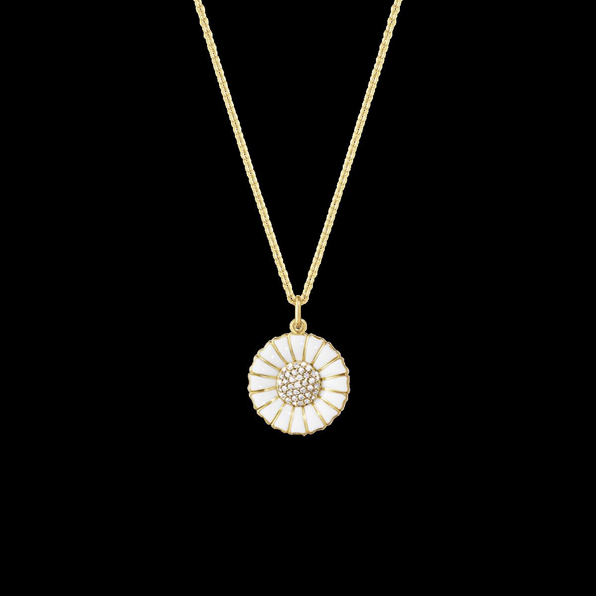 Georg Jensen Large Daisy 18ct Gold Plated Sterling Silver Enamel Diamond Necklace - Default Title / Silver