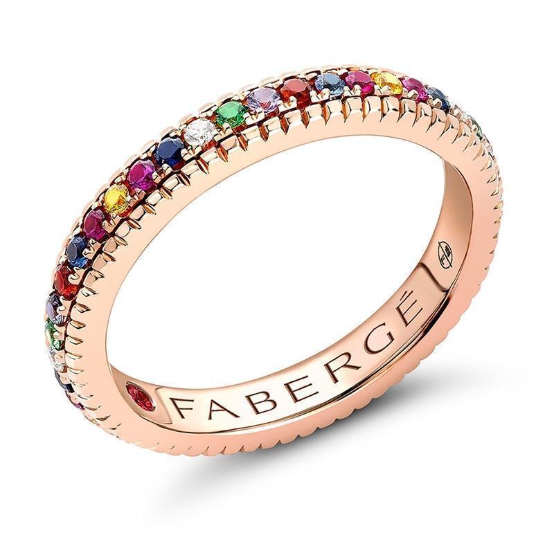 Faberge 18ct Rose Gold Multicoloured Fluted Band Ring - Default / Rose Gold