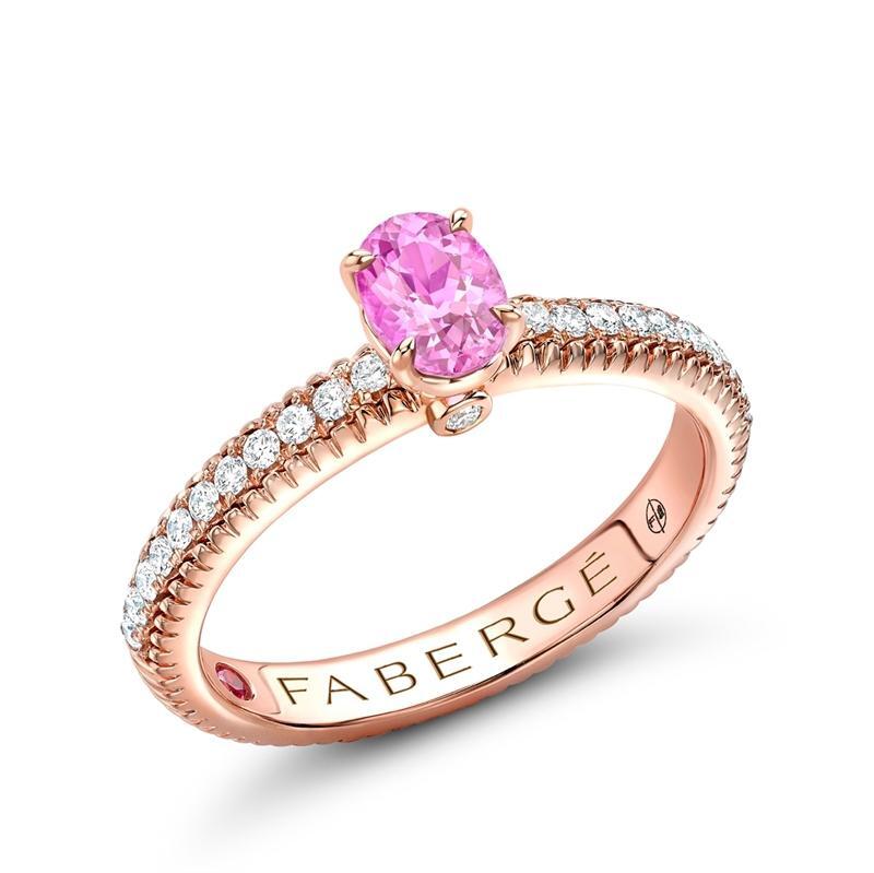 Faberge Colours of Love 18ct Rose Gold Pink Sapphire 0.21ct Diamond Fluted Ring - Default Title / Rose Gold