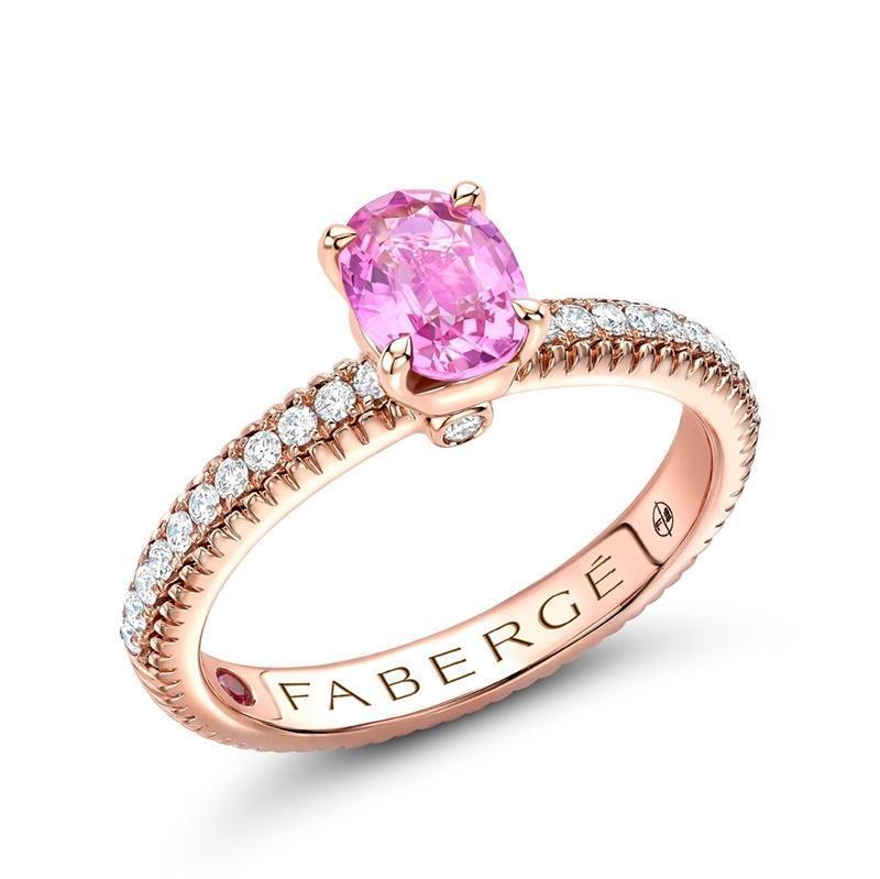 Faberge Colours of Love 18ct Rose Gold Pink Sapphire Diamond Fluted Ring - Default Title / Rose Gold