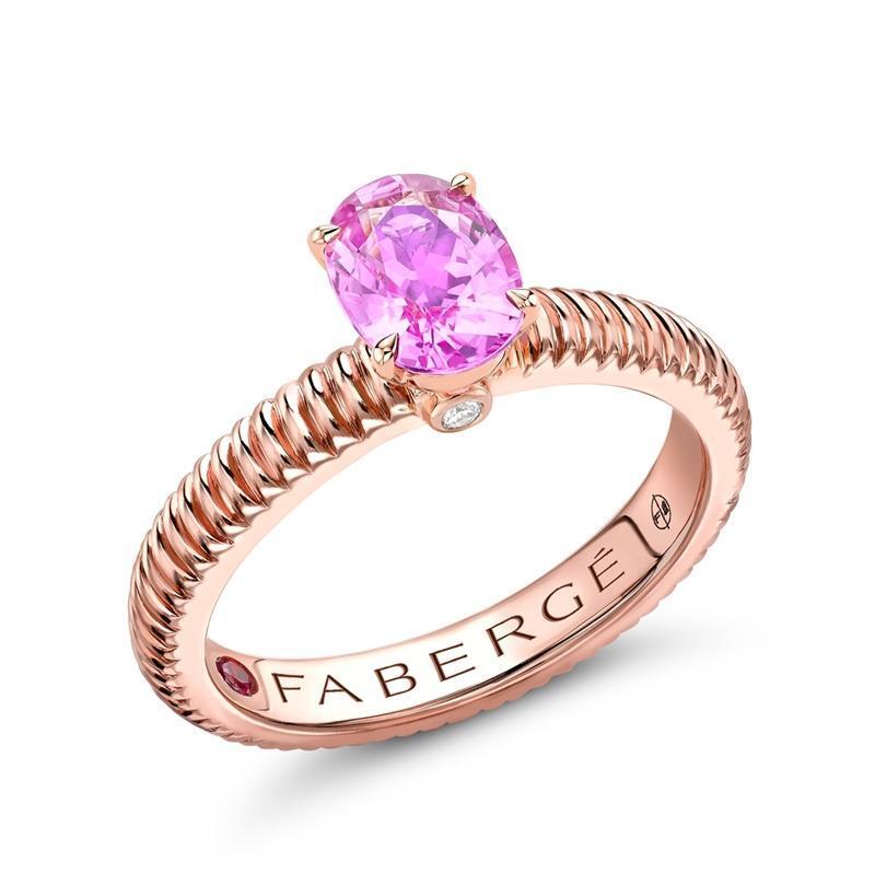 Faberge Colours of Love 18ct Rose Gold Pink Sapphire Fluted Ring - Default Title / Gold