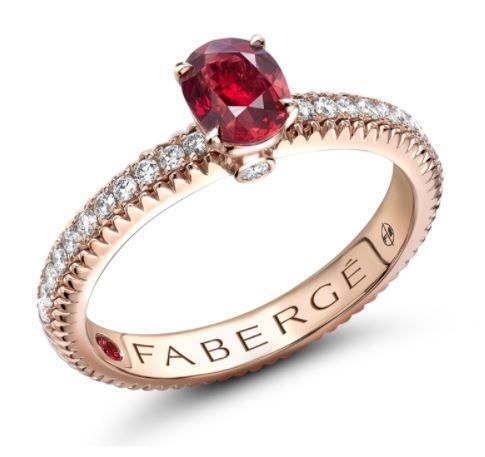 Faberge Colours of Love 18ct Rose Gold Ruby Diamond Fluted Ring