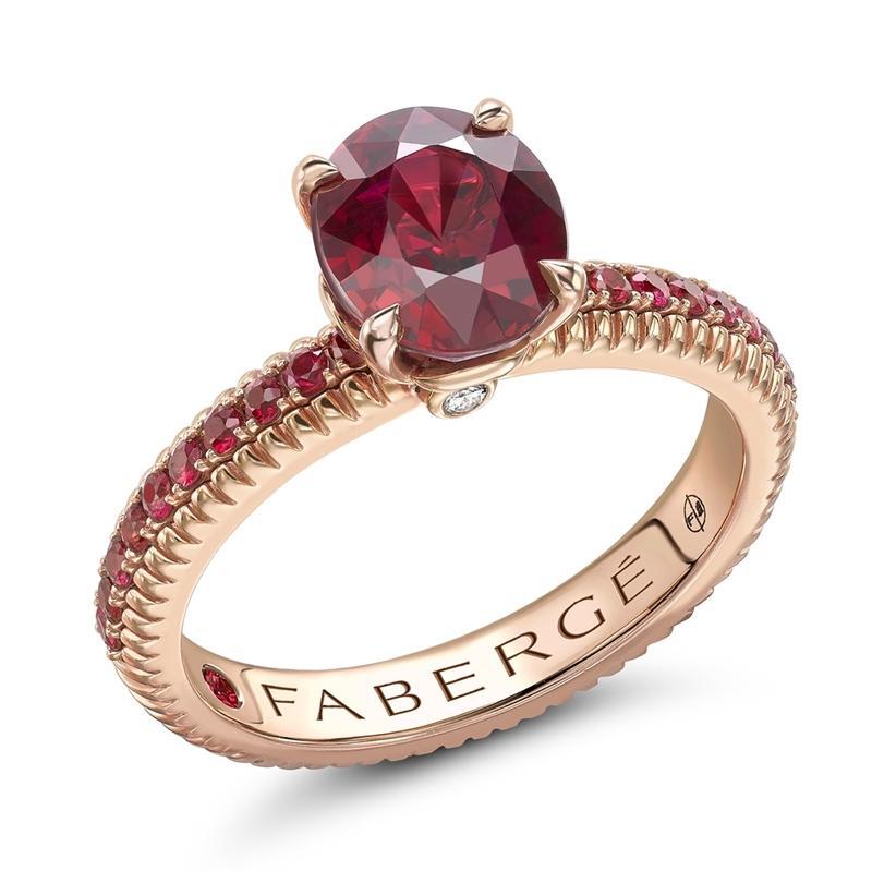 Faberge Colours of Love 18ct Rose Gold Ruby Fluted Ring - Default Title / Gold