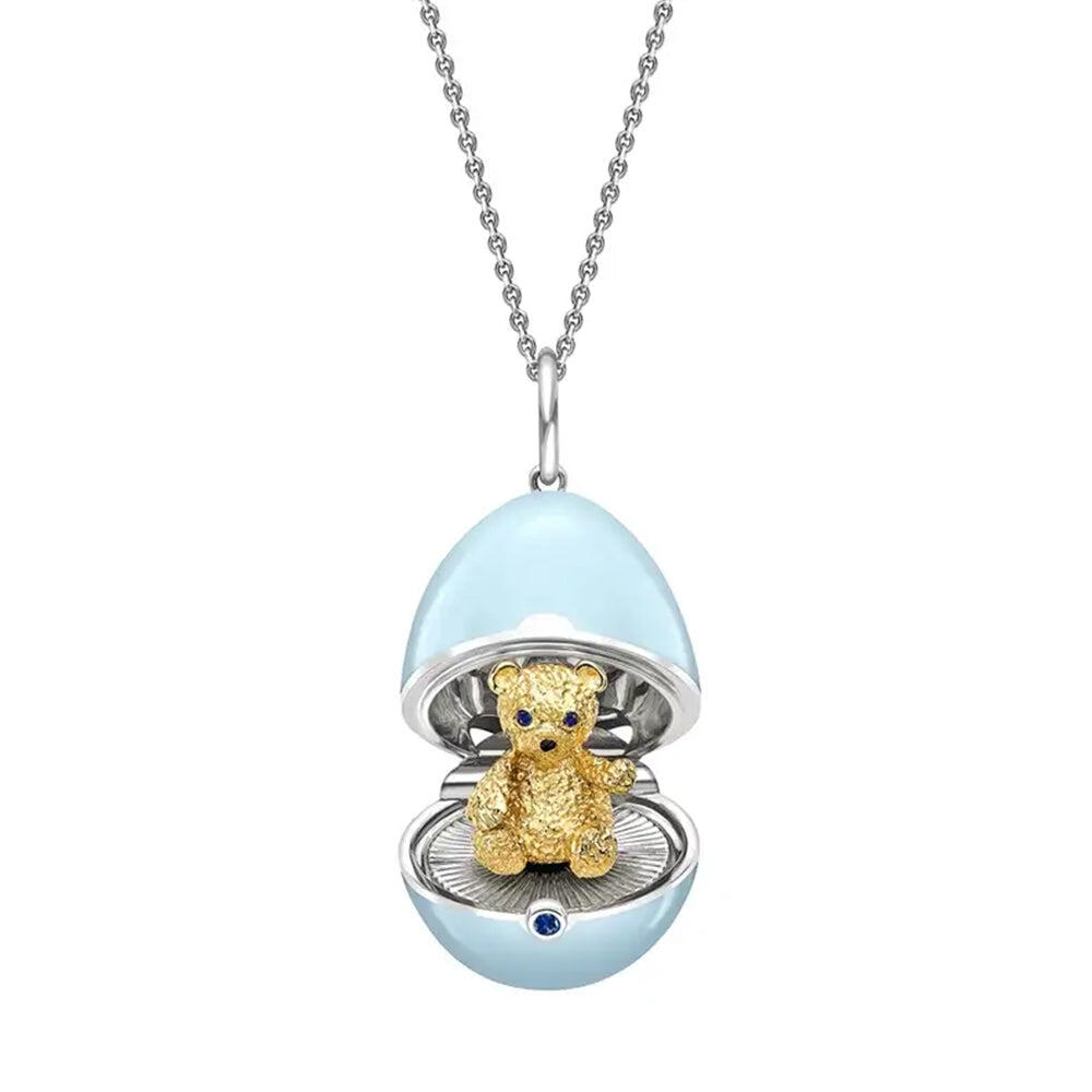 Faberge Essence 18ct White and Yellow Gold Sapphire Blue Lacquer Teddy Surprise Locket