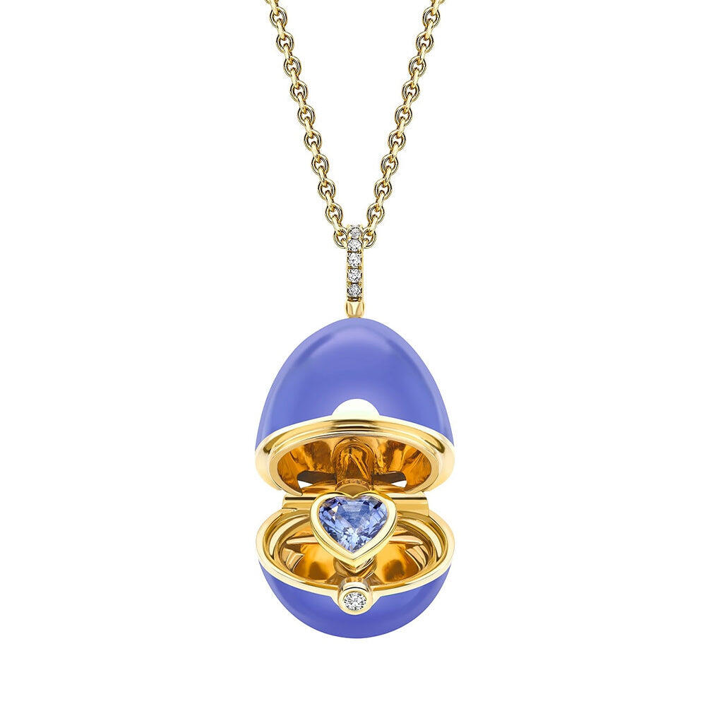 Faberge Essence 18ct Yellow Gold Diamond Sapphire Blue Lacquer Heart Surprise Locket