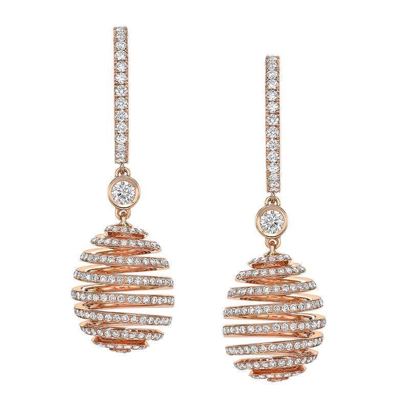 Faberge Essence Spiral 18ct Rose Gold Diamond Drop Earrings