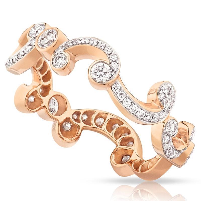 Faberge Rococo 18ct Rose Gold Pave Diamond Thin Ring - Default / Rose Gold