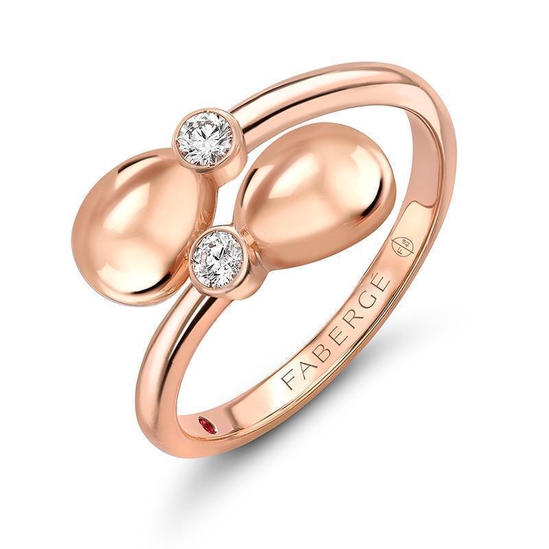 Faberge Simple 18ct Rose Gold Diamond Crossover Ring - Default Title / Silver