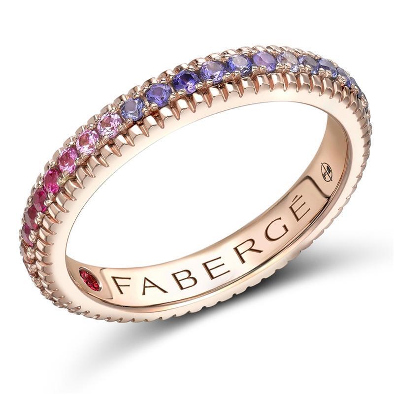 Faberge 18ct Rose Gold Multi Stone Rainbow Fluted Band Ring