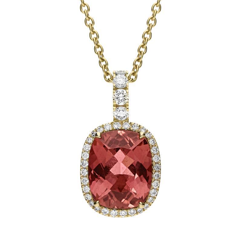 Hans D. Krieger 18ct Rose Gold 3.32ct Tourmaline Diamond Cushion Necklace - Default Title / Rose Gold