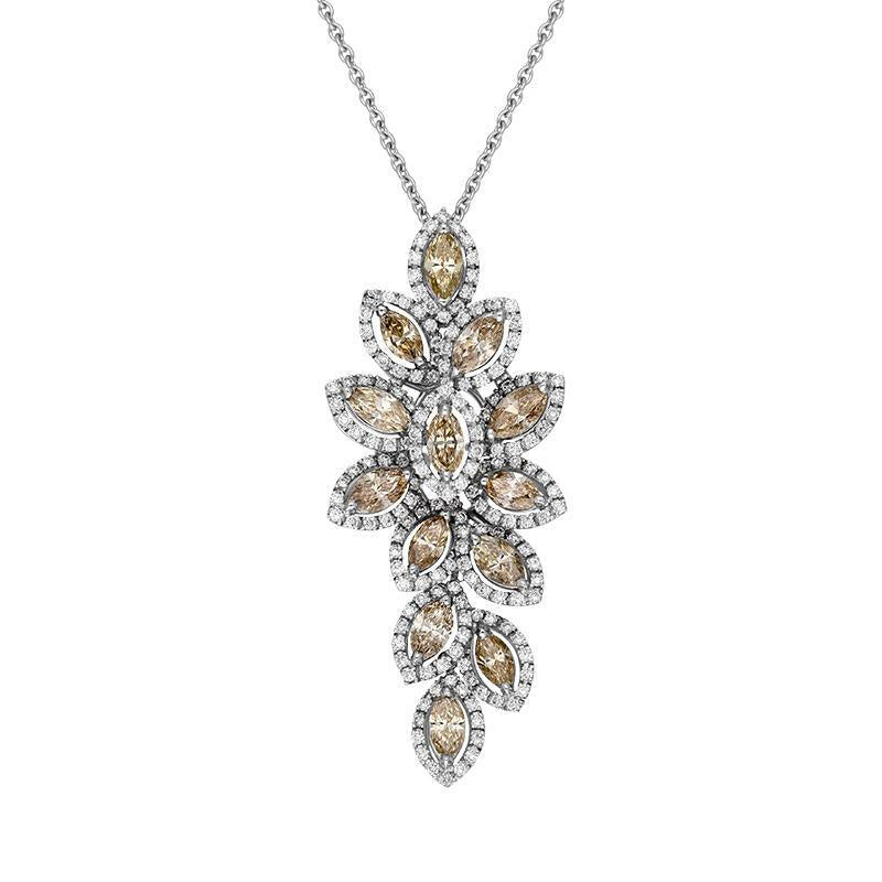 Hans D. Krieger 18ct White Gold Brown and White Diamond Cascading Leaf Necklace