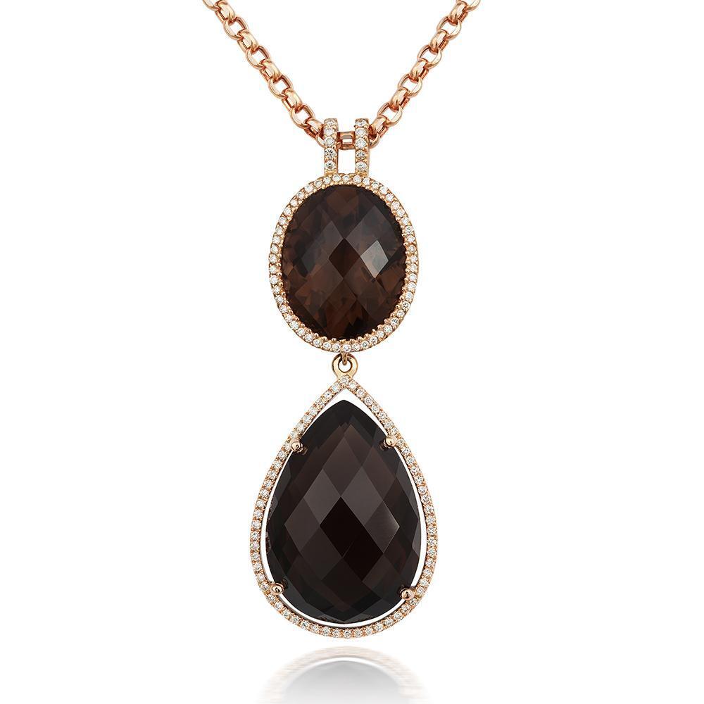 18ct Rose Gold 31.84ct Smokey Quartz Diamond Drop Necklace - Option1 Value / Rose Gold