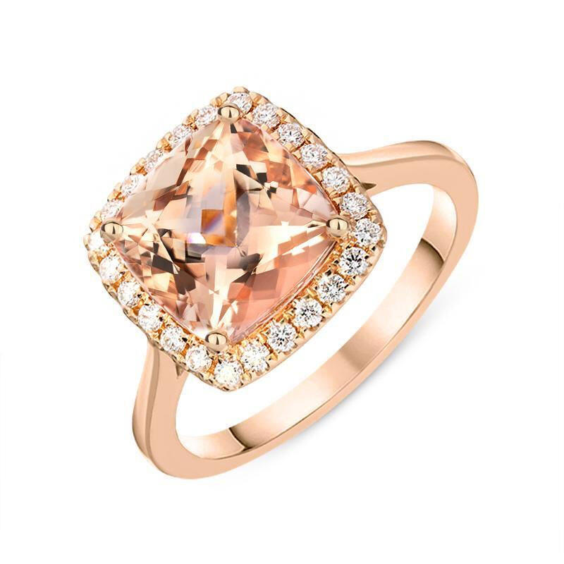 18ct Rose Gold 3.22ct Morganite Diamond Cushion Cut Ring