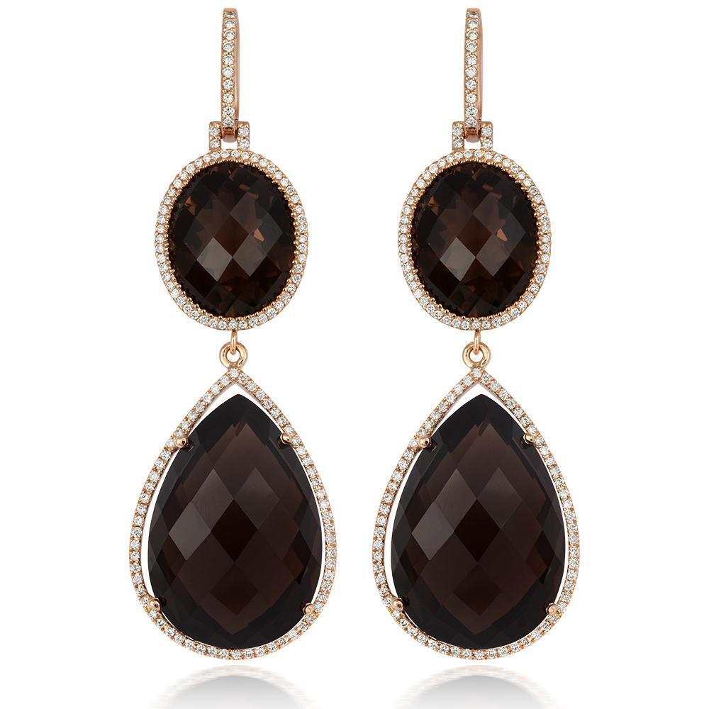 18ct Rose Gold 63.76ct Smokey Quartz Diamond Drop Earrings - Option1 Value / Rose Gold