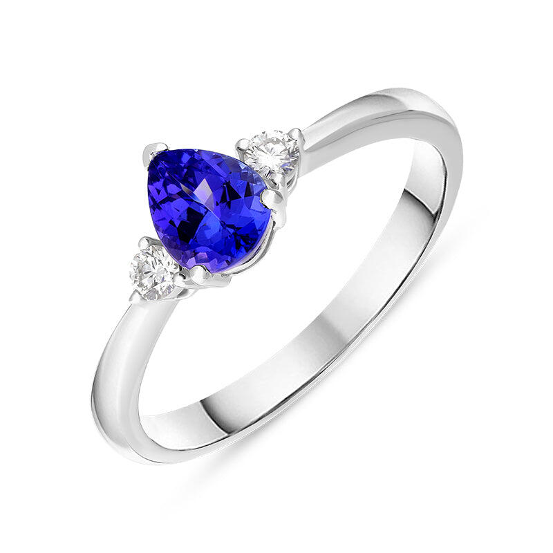 18ct White Gold 0.64ct Tanzanite and Diamond Pear Cut Ring - Default Title / White Gold