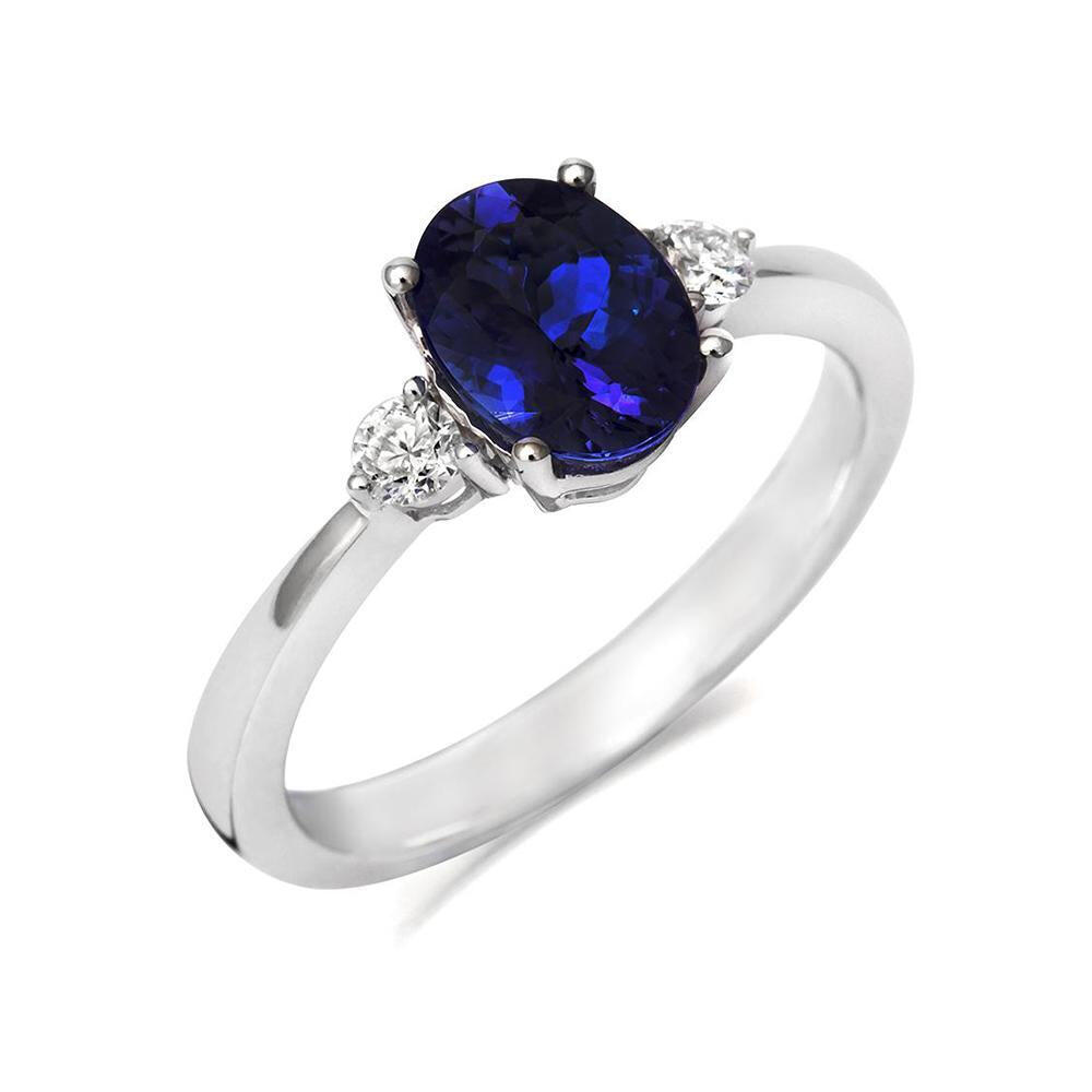 18ct White Gold 0.79ct Sapphire Diamond Oval Trilogy Ring - Default Title / White Gold