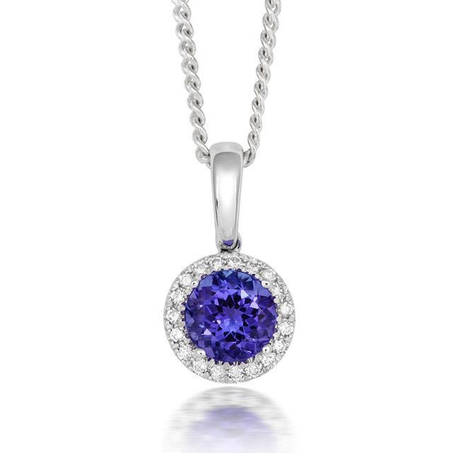 18ct White Gold 1.03ct Tanzanite and Diamond Round Necklace - Default Title / White Gold