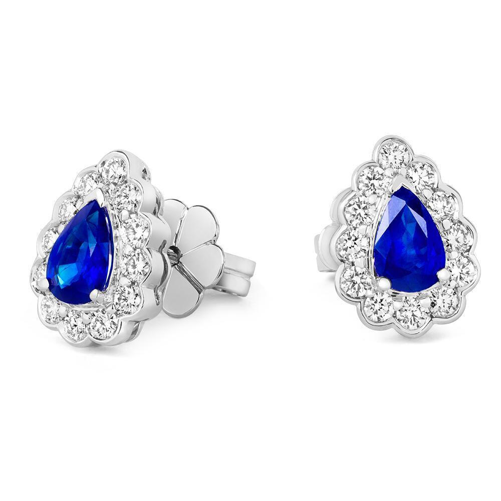 18ct White Gold 1.08ct Sapphire Diamond Stud Earrings - Default Title / White Gold