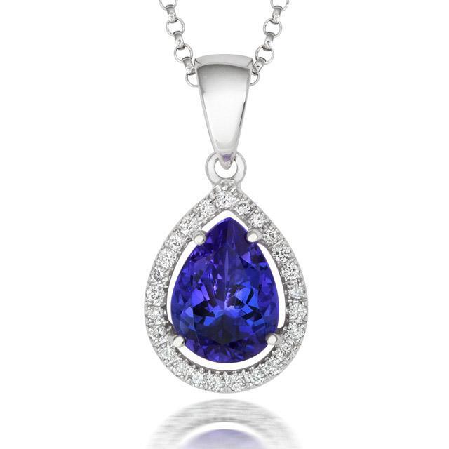 18ct White Gold 1.17ct Tanzanite and Diamond Pear Necklace - Default Title / White Gold