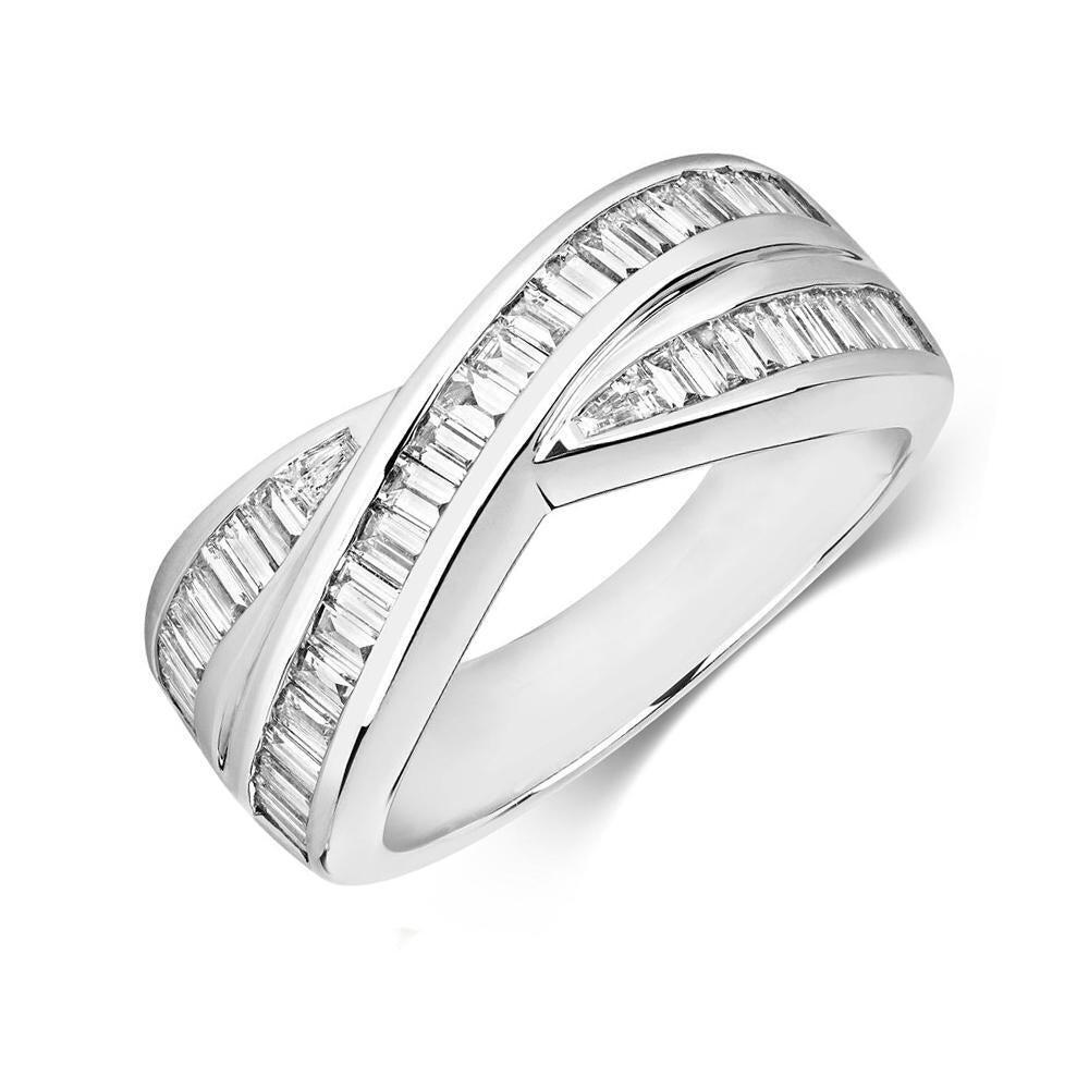 18ct White Gold 1.30ct Diamond Baguette Cut Crossover Ring - Default Title / White Gold