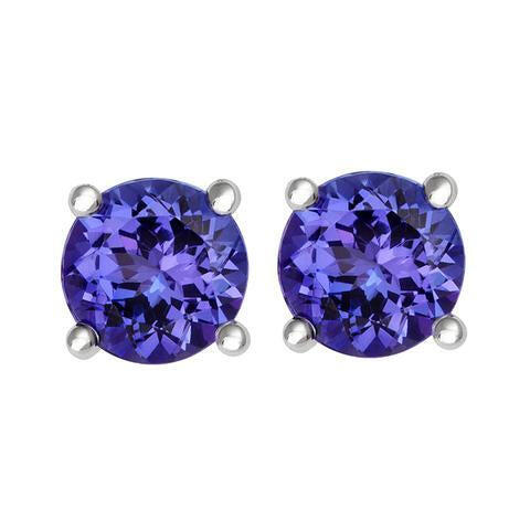 18ct White Gold 1.89ct Tanzanite Round Cut Stud Earrings - Option1 Value / White Gold