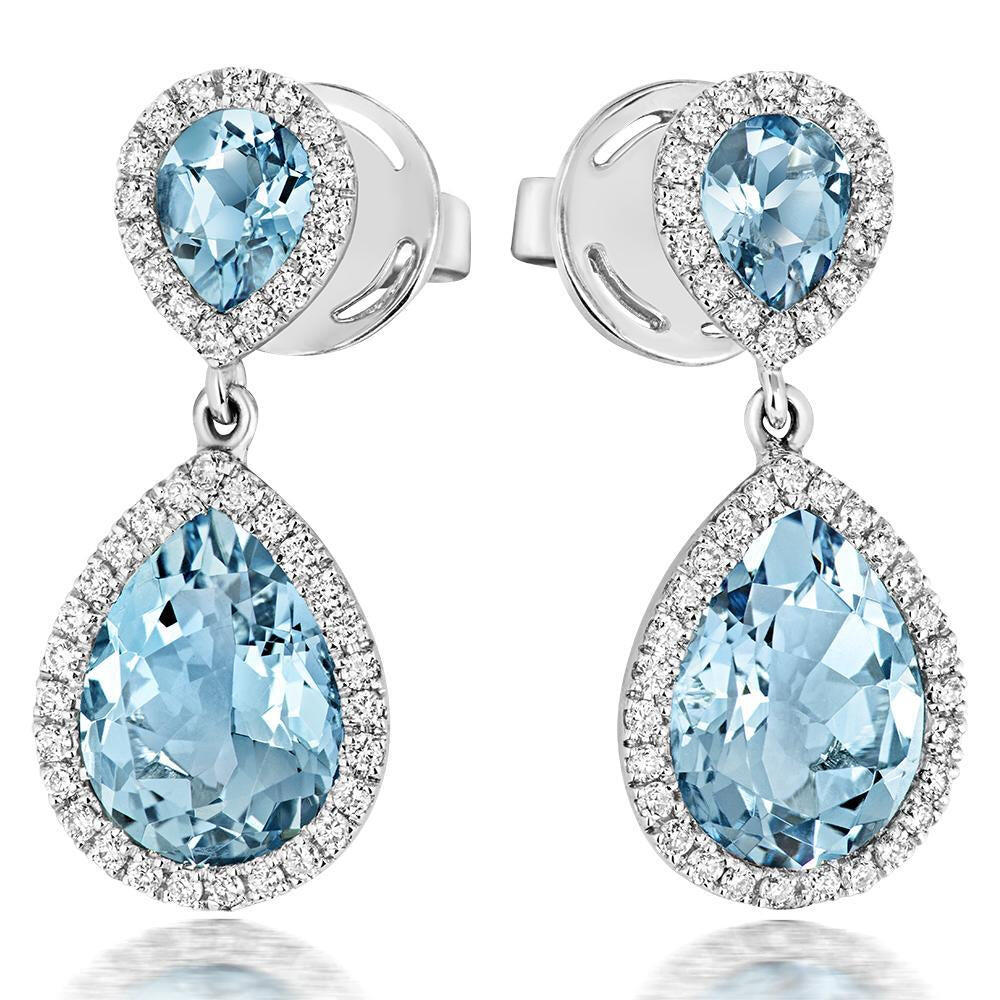 18ct White Gold 3.50ct Aquamarine Diamond Pear Cut Drop Earrings - Option1 Value / White Gold