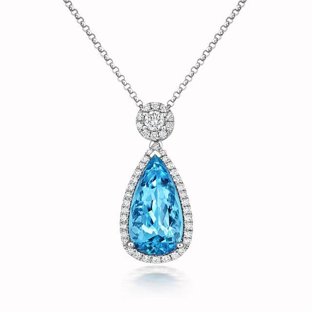 18ct White Gold 5.20ct Aquamarine Diamond Pear Cut Cluster Necklace - Option1 Value / White Gold