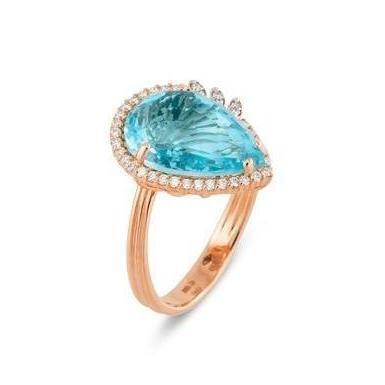 Ponte Vecchio Blue Moon 18ct Rose Gold 7.00ct Sky Topaz Diamond Pear Cut Ring - Default Title / Rose Gold