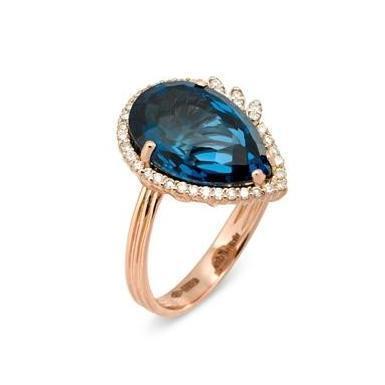 Ponte Vecchio Blue Moon 18ct Rose Gold 7.80ct Blue Spinel Diamond Pear Cut Ring - Default Title / Rose Gold
