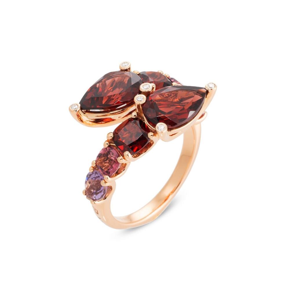 Ponte Vecchio Iris 18ct Rose Gold Garnet Tourmaline Amethyst Diamond Crossover Ring