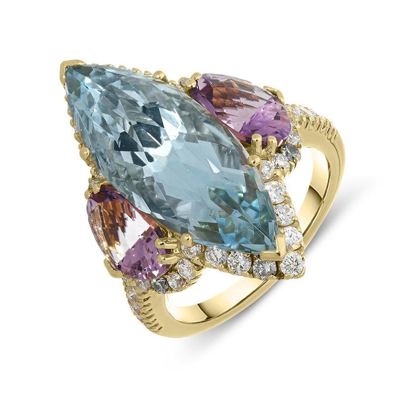 Picchiotti 18ct Rose Gold 8.28ct Aquamarine Amethyst and Diamond Ring - M