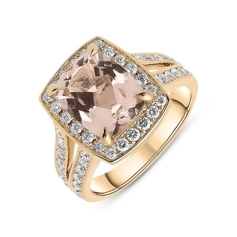 18ct Rose Gold 2.98ct Morganite 0.70ct Diamond Cushion Cut Ring - Option1 Value / Rose Gold