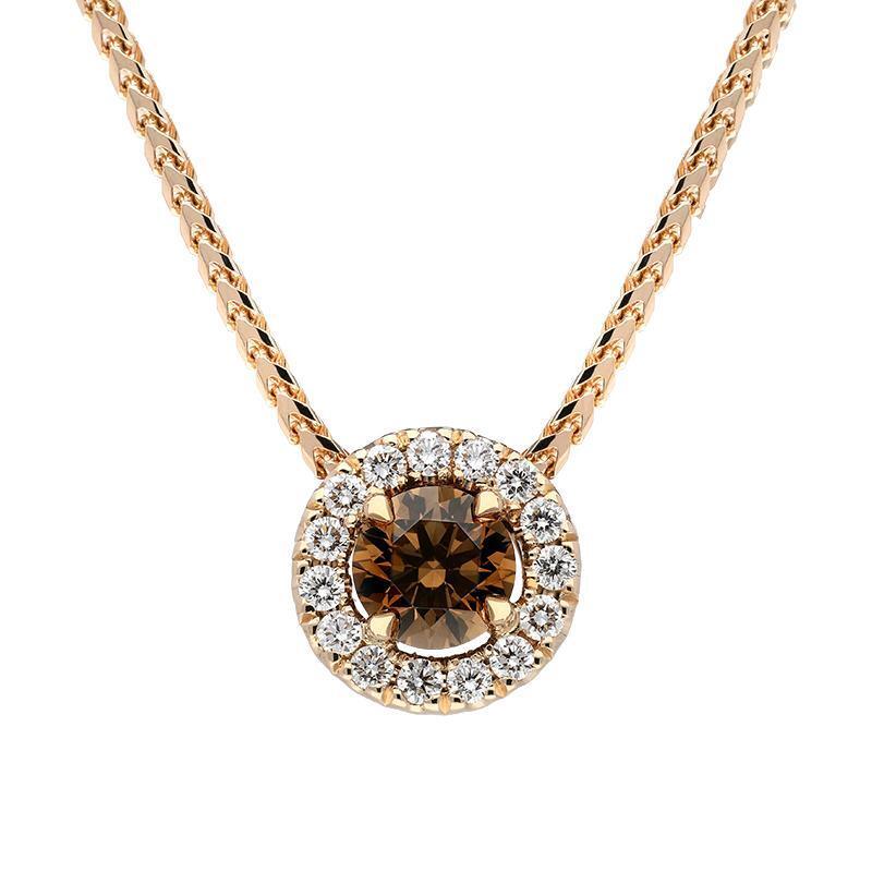 18ct Rose Gold Brown and White Diamond Round Cluster Pendant