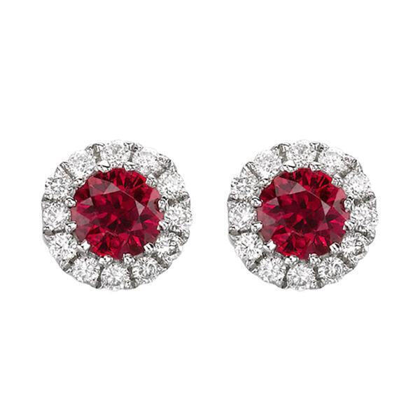 18ct White Gold 0.11ct Diamond Ruby Round Cluster Stud Earrings - Option1 Value / White Gold