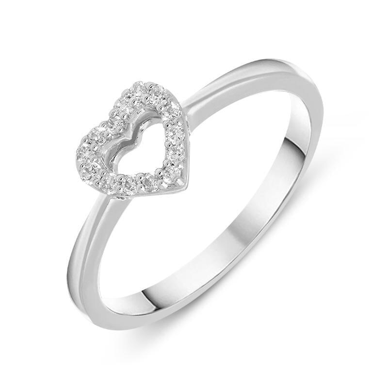 18ct White Gold 0.12ct Diamond Open Heart Ring
